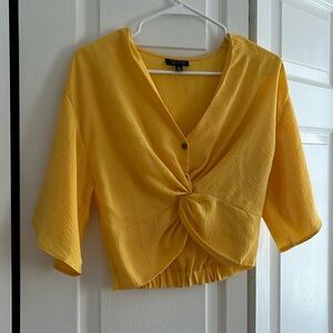 Topshop Yellow Cropped Blouse